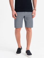 Męskie spodenki wykonane z dwukolorowej melanżowej dzianiny - granatowe V1. Niebieskie szorty męskie Ombre Clothing, bez wzorów, z bawełny, wizytowe. W wyprzedaży za 59.99 zł.