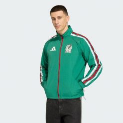 Bluza domowa reprezentacyjna Meksyk. Zielone bluzy bez kaptura męskie Adidas, bez wzorów, z dresówki, klasyczne, bez kołnierzyka, bez ramiączek. Za 529.00 zł.