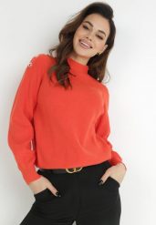 Pomarańczowy Sweter Dzianinowy z Długim Rękawem i Guzikami Omes. Brązowe swetry klasyczne damskie Born2be, z dzianiny, bez kołnierzyka. Za 129.99 zł.