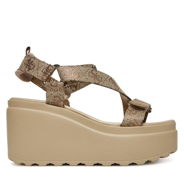Sandały Guess. Żółte sandały damskie Guess, z aplikacjami, bez obcasa, na koturnie. Za 429.99 zł.