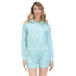 Damska bluza frotte Silence Work. Niebieskie bluzy bez kaptura damskie LEONE 1947 APPAREL, l, bez wzorów, z tkaniny, bez ramiączek, bez kaptura. W wyprzedaży za 139.75 zł.