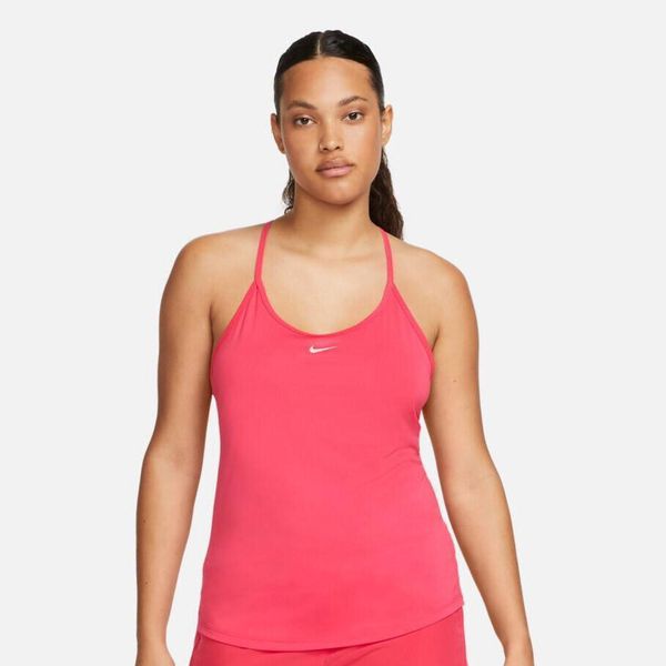 Koszulka Sportowa Damska na Ramiączkach Tank Top Nike Dri-fit One Elastika. Czerwone bluzki sportowe damskie Nike, bez wzorów, bez ramiączek. Za 96.80 zł.