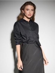 Bawełniana koszula - czarny. Czarne koszule damskie Sinsay, l, bez wzorów, z bawełny, bez kołnierzyka, bez ramiączek. Za 59.99 zł.