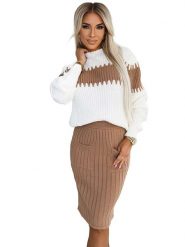 Numoco Sukienka w kolorze jasnobrązowo-białym rozmiar: onesize. Brązowe sukienki damskie Numoco, bez wzorów, prążkowane, bez kołnierzyka, bez ramiączek, maxi. Za 267.92 zł.