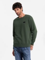 Nierozpinana dresowa bluza męska z metalowym pinem – ciemnozielona V4 OM-SSNZ-0136 - XXL. Zielone bluzy bez kaptura męskie Ombre Clothing, l, z bawełny. Za 95.99 zł.