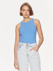 Tommy Hilfiger Top WW0WW38635 Niebieski Slim Fit. Niebieskie topy damskie Tommy Hilfiger, xxs, bez wzorów, z wiskozy, bez kołnierzyka. Za 129.99 zł.