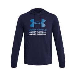 Bluza z kapturem Under Armour Rival Terry Graphic. Niebieskie bluzy sportowe męskie Under Armour, bez wzorów, sportowe, bez kołnierzyka, bez ramiączek. Za 265.65 zł.