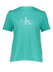 Calvin Klein Koszulka w kolorze turkusowym rozmiar: M. Niebieskie bluzki damskie CALVIN KLEIN, m, bez wzorów, z bawełny, bez kołnierzyka, bez ramiączek. Za 106.95 zł.