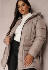 Beżowa Kurtka Pikowana Sabrino. Brązowe kurtki damskie Renee, plus size, bez wzorów. Za 199.99 zł.