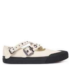 Półbuty Vans. Białe półbuty damskie Vans, bez wzorów, bez obcasa, na płaskiej podeszwie. Za 399.99 zł.