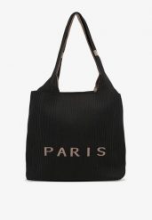 Czarna Tłoczona Torebka Typu Shopper Saliaria. Czarne shopper bag damskie Renee, bez wzorów, z jeansu, z tłoczeniem, bez dodatków. Za 69.99 zł.