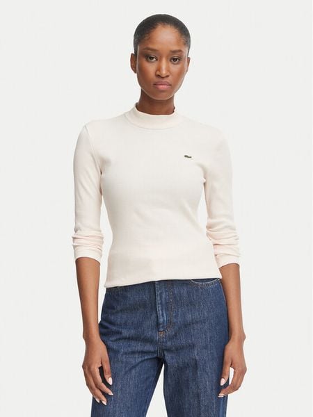 Lacoste Bluzka TF3164 Różowy jasny Slim Fit. Czerwone bluzki damskie Lacoste, bez wzorów, z bawełny, bez kołnierzyka, bez ramiączek. Za 419.99 zł.