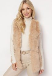 Beżowa Kamizelka Futrzana z Wstawkami z Ekoskóry Batliewa. Brązowe kamizelki damskie Born2be, l, z futra. Za 189.99 zł.