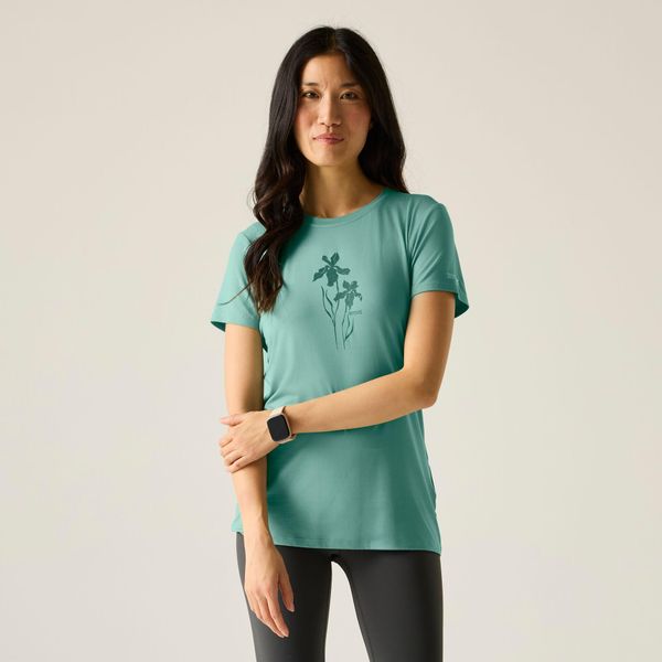 Damska koszulka z krótkim rękawem i grafiką Fingal Stretch. Zielone t-shirty damskie Regatta, m, bez wzorów, z elastanu, bez kołnierzyka. Za 108.50 zł.