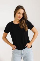 T-SHIRT ROMA MODAL CZARNY S - Flawless. Czarne t-shirty damskie Flawless, s, bez wzorów, z jeansu, bez kołnierzyka. Za 200.00 zł.