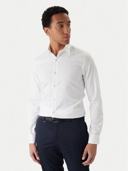 Calvin Klein Koszula LV019EU053 Biały Slim Fit. Białe koszule męskie CALVIN KLEIN, m, bez wzorów, z bawełny, bez kołnierzyka, bez ramiączek. Za 329.99 zł.