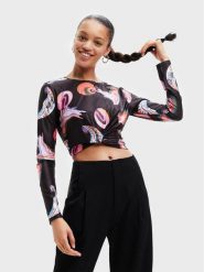Desigual Bluzka MONSIEUR CHRISTIAN LACROIX Smile 22WWTK76 Czarny Slim Fit. Czarne bluzki damskie Desigual, l, bez wzorów, z syntetyku, bez ramiączek. Za 269.99 zł.