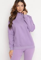 Jasnofioletowa Bawełniana Bluza z Półgolfem i Ściągaczem Themista. Fioletowe bluzy bez kaptura damskie Born2be, z bawełny. Za 89.99 zł.