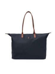 Tommy Hilfiger Torebka Popette Maxi Tote AW0AW17996 Granatowy. Niebieskie torebki klasyczne damskie Tommy Hilfiger, bez wzorów, ze skóry, bez dodatków. Za 399.99 zł.