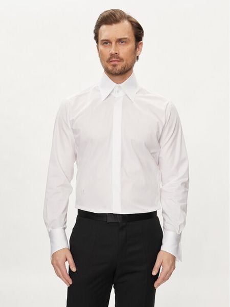 KARL LAGERFELD Koszula 605008 Biały Slim Fit. Białe koszule męskie Karl Lagerfeld, m, bez wzorów, z bawełny, bez kołnierzyka, bez ramiączek. Za 399.99 zł.