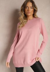 Różowy Sweter bez Zdobień o Luźnym Długim Fasonie Arferiava. Czerwone swetry klasyczne damskie Renee, bez kołnierzyka. Za 69.99 zł.