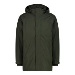 Kurtka parka z zamkiem błyskawicznym i stałym kapturem CMP. Zielone kurtki męskie CMP, na zimę, bez wzorów. Za 588.50 zł.