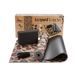 Zestaw do jogi Leopard Yoga Set: mata, klocek, pasek. Brązowe paski męskie Myga, bez wzorów, z bawełny, eleganckie. Za 179.99 zł.