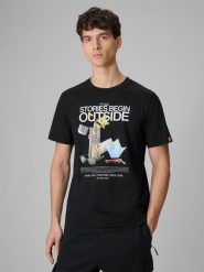 4F T-shirt regular z nadrukiem męski - czarny XXL. Czarne t-shirty męskie 4f, m, bez wzorów, z bawełny, bez kołnierzyka. Za 79.99 zł.