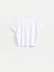 T-shirt oversize - biały. Białe t-shirty damskie Reserved, l, bez wzorów, z bawełny, bez kołnierzyka. Za 69.99 zł.