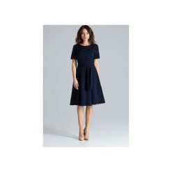 Sukienka L043 Granat. Niebieskie sukienki damskie Lenitif, l, bez wzorów, klasyczne, bez kołnierzyka, bez ramiączek, midi. Za 189.00 zł.