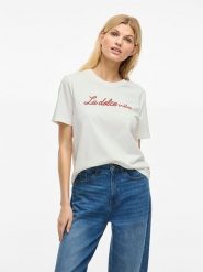 Vila Koszulka w kolorze białym rozmiar: M. Białe bluzki damskie Vila, m, bez wzorów, z bawełny, bez kołnierzyka. Za 52.30 zł.