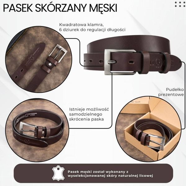Pasek męski skórzany premium z klasyczną klamrą elegancki ciemnobrązowy 130 cm Paolo Peruzzi PG-09-DBR-130. Brązowe paski męskie bez wzorów, ze skóry, eleganckie. Za 64.00 zł.