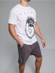 Bawełniana piżama dwuczęściowa z nadrukiem Alien - wielobarwny. Piżamy męskie Sinsay, l, bez wzorów, z bawełny, bez ramiączek. Za 49.99 zł.