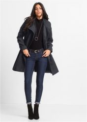 Krótki płaszcz. Szare płaszcze damskie bonprix, bez wzorów, eleganckie. Za 329.99 zł.