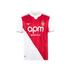Koszulka domowa AS Monaco 2025/26. Czerwone t-shirty sportowe męskie Mizuno, bez ramiączek, do piłki nożnej. Za 458.50 zł.