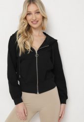 Czarna Bluza z Kapturem na Suwak Wykończona Ściągaczami Diacra. Czarne bluzy z kapturem damskie Born2be, l. Za 59.99 zł.