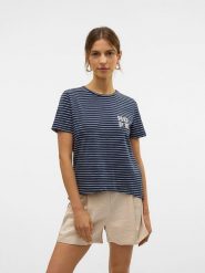 Vero Moda Koszulka "Simone" w kolorze granatowym rozmiar: S. Niebieskie bluzki damskie Vero Moda, s, bez wzorów, z bawełny, bez kołnierzyka. Za 65.85 zł.