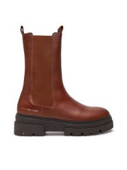 Tommy Hilfiger Sztyblety Monochromatic Chelsea Boot FW0FW06730 Brązowy. Brązowe botki damskie Tommy Hilfiger, ze skóry, bez obcasa, na płaskiej podeszwie, bez zapięcia. Za 419.99 zł.