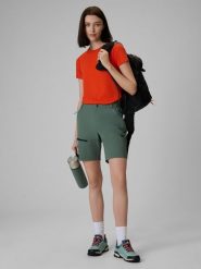 4F Spodenki trekkingowe szybkoschnące damskie - khaki XL. Brązowe szorty damskie 4f, bez wzorów, z materiału, wizytowe. Za 199.99 zł.