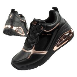 Buty sportowe damskie na koturnie Skechers Uno Prima-Starlet. Czarne buty sportowe na co dzień damskie Skechers, bez wzorów, ze skóry, bez obcasa, na koturnie. Za 299.00 zł.
