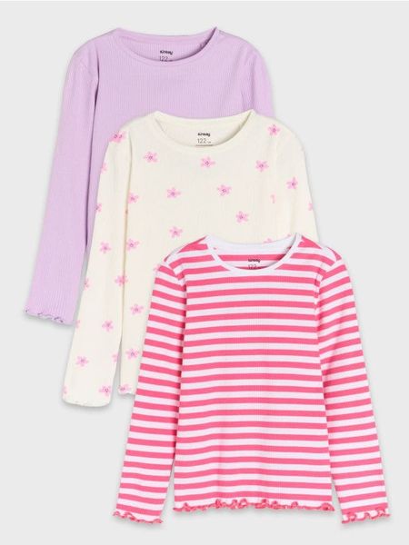 Koszulka z długimi rękawami 3 pack - wielobarwny. Koszulki dziewczęce Sinsay, l, bez wzorów, bez ramiączek. Za 39.99 zł.