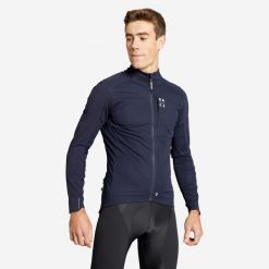 Kurtka zimowa rowerowa MTB Rockrider Race dopasowana. Niebieskie kurtki męskie ROCKRIDER, na zimę, m, bez wzorów, z tworzywa sztucznego, rowerowe. Za 259.99 zł.