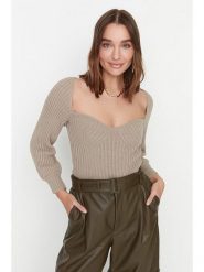 Trendyol Sweter w kolorze beżowym rozmiar: L. Brązowe swetry klasyczne damskie Trendyol, l, prążkowane, bez kołnierzyka. Za 70.74 zł.