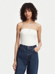 Tommy Jeans Top DW0DW22263 Biały Slim Fit. Białe topy damskie Tommy Jeans, m, bez wzorów, z bawełny, bez ramiączek. Za 149.99 zł.