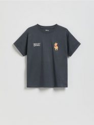 T-shirt Kubuś Puchatek - ciemnoszary. Szare koszulki dziewczęce Reserved, bez wzorów, z bawełny, bez ramiączek. Za 49.99 zł.