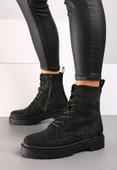 Czarne Sznurowane Płaskie Botki w Stylu Workerów Ozdobione Brokatem Sairenne. Czarne botki damskie Born2be, z jeansu, eleganckie, bez obcasa, na obcasie, bez zapięcia. Za 149.99 zł.