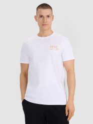 4F T-shirt regular z nadrukiem męski - biały XXL. Białe t-shirty męskie 4f, m, bez wzorów, z bawełny, bez kołnierzyka. Za 49.99 zł.