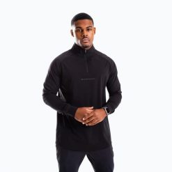 Bluza treningowa męska Built For Athletes 1/4 Zip Pullover. Czarne, analogowe bluzy bez kaptura męskie BUILT FOR ATHLETES, bez wzorów, z elastanu, bez kołnierzyka, bez ramiączek. Za 329.99 zł.