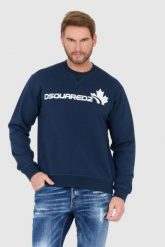 DSQUARED2 Niebieska bluza męska z białym logo z liściem. Niebieskie bluzy bez kaptura męskie Dsquared2, l. W wyprzedaży za 899.99 zł.