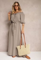 Beżowa Bawełniana Sukienka z Muślinu Wiązana przy Dekolcie z Paskiem i Gumką w Talii Tasda. Brązowe sukienki damskie Renee, na co dzień, bez wzorów, z bawełny, bez kołnierzyka, bez ramiączek, maxi, proste. Za 159.99 zł.